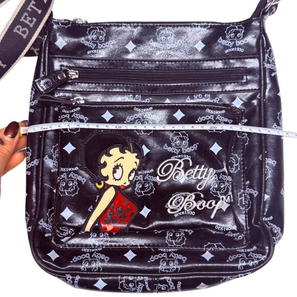 Betty Boop Vegan Leather Crossbody / Shoulder Bag – All‑Over Monogram Print - Picture 9 of 10